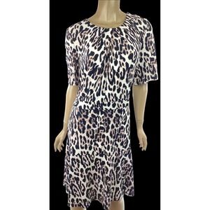 Robert Rodriquez Size XL Brown Animal Print Sheath Dress Short Sleeve Poly Knit